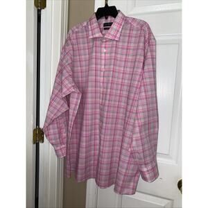 Ralph Lauren Pink Check Mens Big Fit Performance Stretch Dress Shirt 18.5 34/35